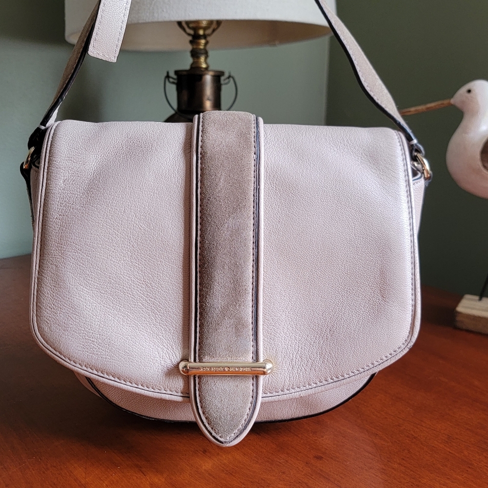 Kate Spade Hunts Place Marci Taupe Leather Suede Saddle Crossbody Bag